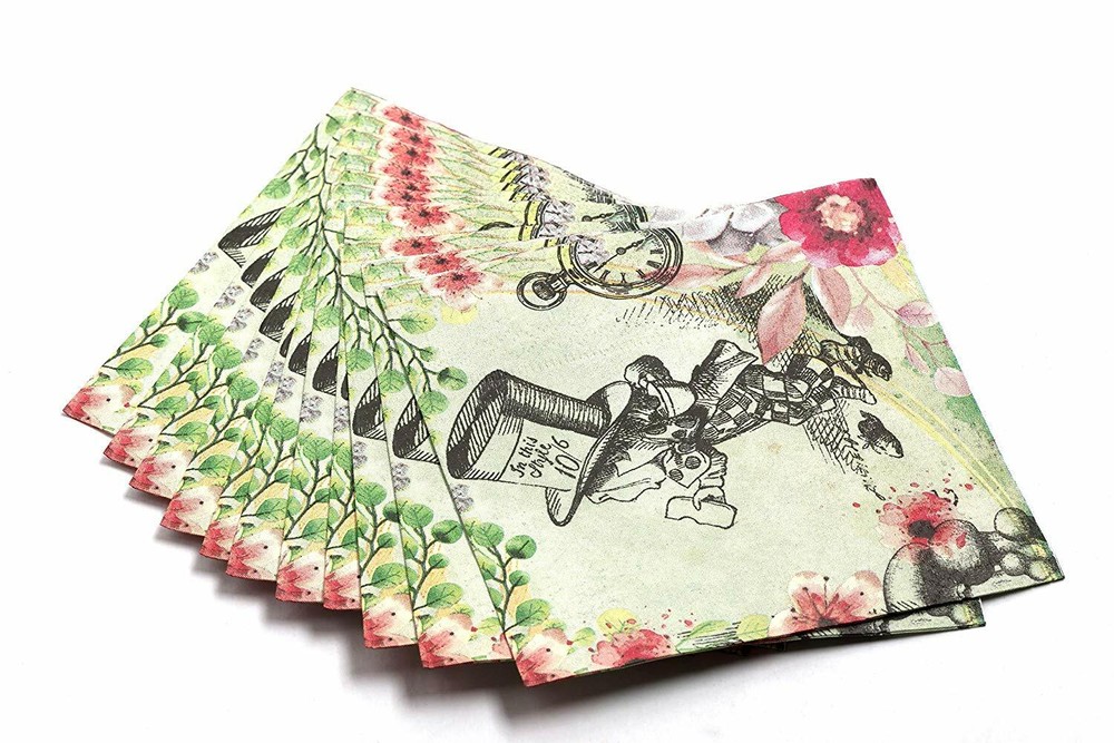 Alice Party Supplies – Huge 40 Napkins Pack – Vintage Mad Hatter Tea Party