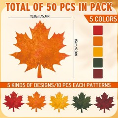 50 PCS Fall Autumn Maple Leaves Solid Cardboard Cutouts 100 Glue Points Decor