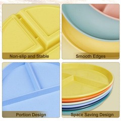 Divided Plates for Adults (8 Packs), 8 Mix Colors-9IN-8 Packs, 8 Colors
