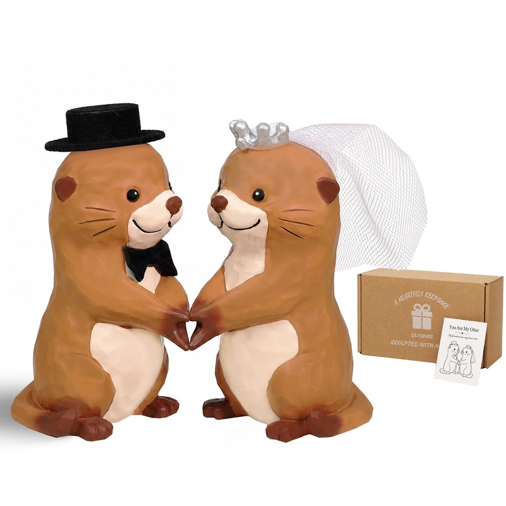 Funny Wedding Cake Toppers, Otter Bride and Groom Couple Cake Topper for Wedd…