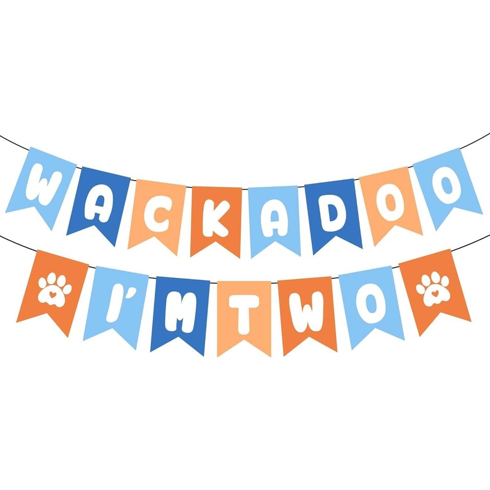 Puppy Themed 2nd Decorations Banner, Blue and Orange I’m Party Garland, Pre-S…