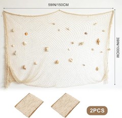 2 Pack Fish Net Decorations Natural Cotton Fishing Net Decor Hawaiian Beach