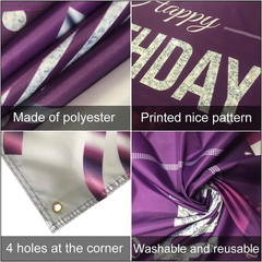 Happy Birthday Backdrop Banner Large Purple Silver and White Balloons Sign Poste
