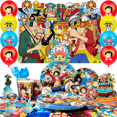 112 Pcs One Piece Party Decorations and Tableware Set Backdrop Plates Banner