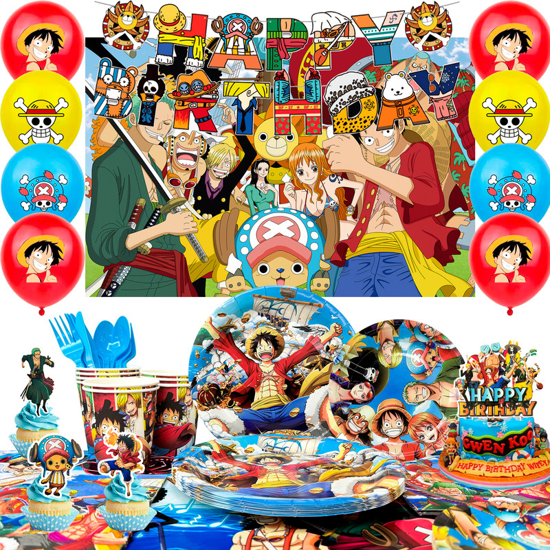 One Piece Kids Party Decorations and Tableware Set Luffy Backdrop Plates Banner