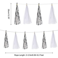 20Pcs Bright Silver White Tassel Garland Banner with Rope