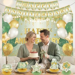 First Wedding Anniversary Decorations, Sage Green Happy Anniversary Banner An…