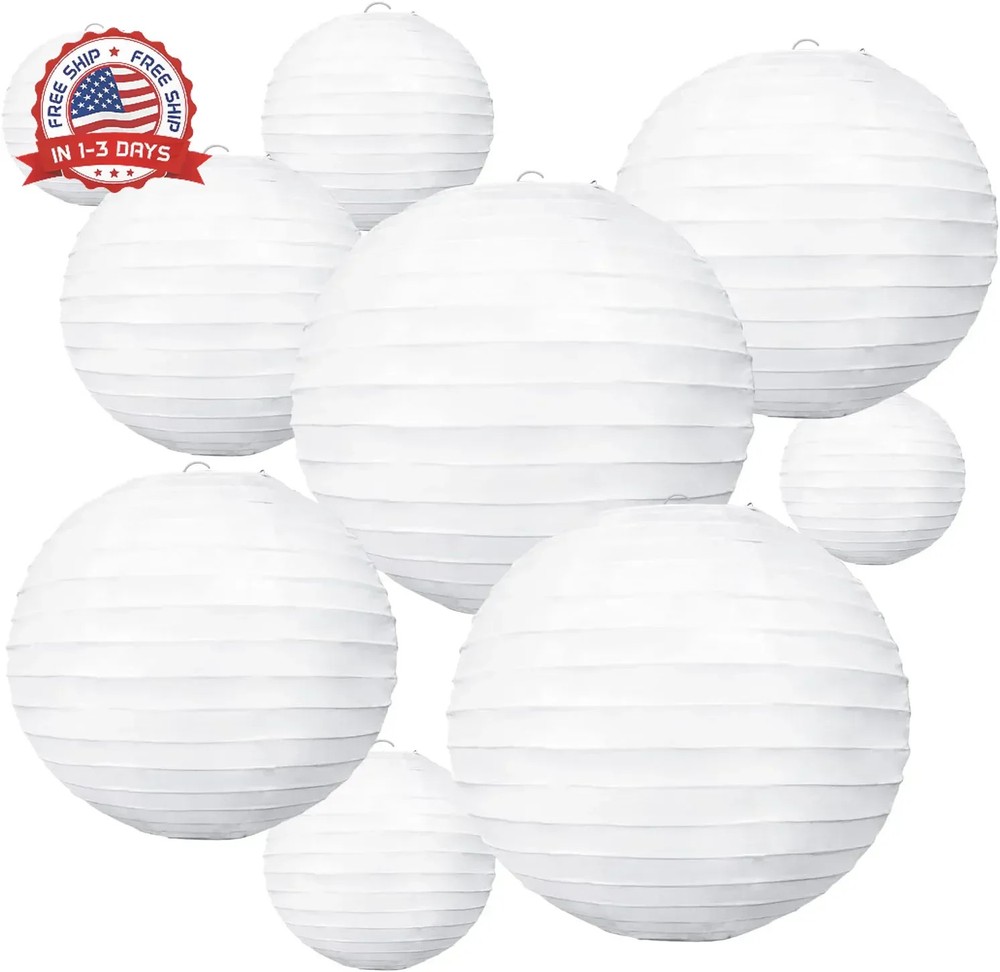 10Pcs White Round Paper Lanterns Hanging Lamp Decorative for Party Celebration