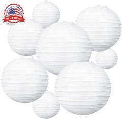10Pcs White Round Paper Lanterns Hanging Lamp Decorative for Party Celebration