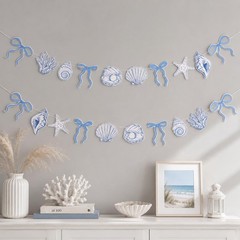 2 Pack Blue Bow Starfish and Shell Banner 6.56 ft Beach Party Paper Hanging D…