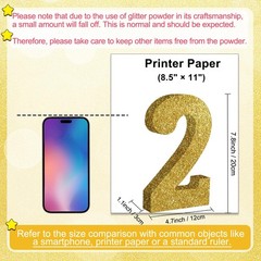 1 PCS 7.8 Inch Gold Glitter Number 2 Wooden Table Centerpieces Birthday Party