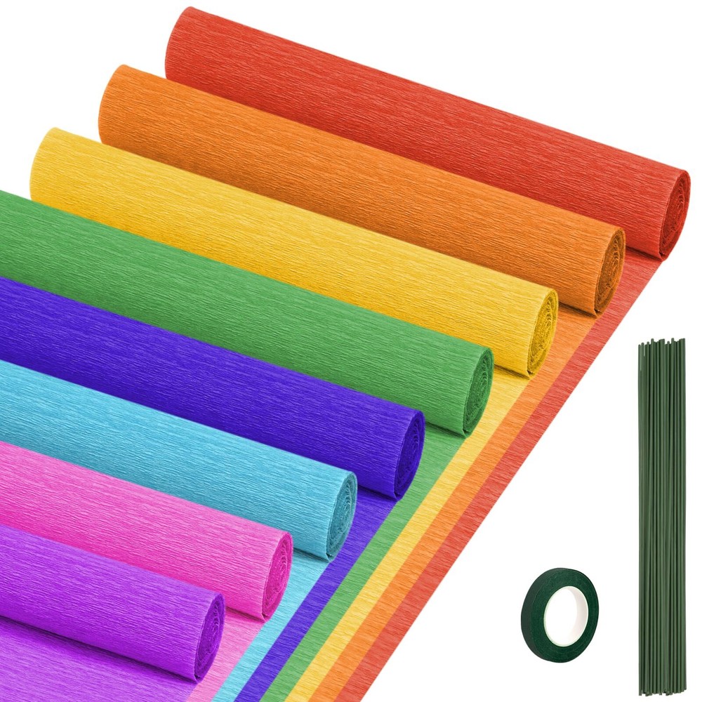 Rainbow Crepe Paper Streamers 8 Rolls 10×98 Inch 8 Colors DIY Party Decor