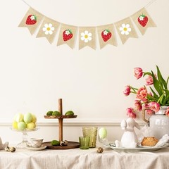 Strawberry Banner with Flower Strawberry Theme Birthday Party Decorations