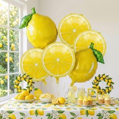 Lemon foil Balloons Summer lemonade with leaves Balloons for Fruit theme birt…