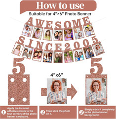 Pre-Strung Awesome since 2005 Photo Banner Birthday Decorations for Her Women- P