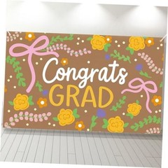 Watercolor Floral Graduation Banner Backdrop – Decor for Graduation