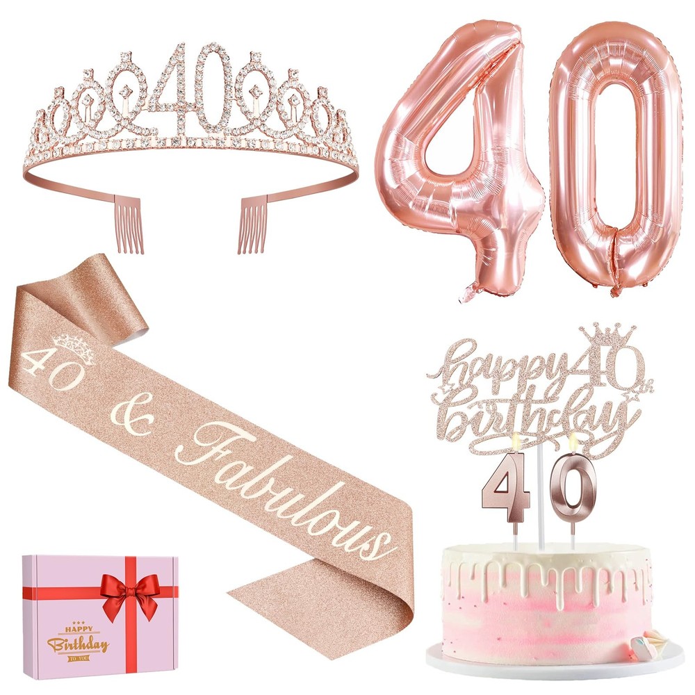 40th Birthday Decorations Women, Include 40th Birthday Sash and Crown, Cake