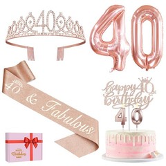 40th Birthday Decorations Women, Include 40th Birthday Sash and Crown, Cake