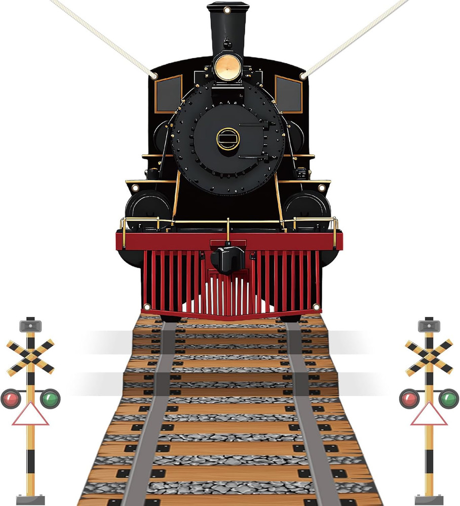 Train Party Decoration Train Hanging Banner Railroad Track Aisle Polyester Fabri
