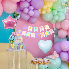 Pastel Rainbow Birthday Decorations,Macaron Pink Blue Purple Green Yellow Colorf
