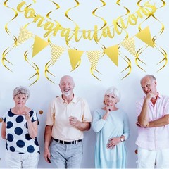 Outus Pre-strung Glitter Congratulations Banner Triangle Flag Gold