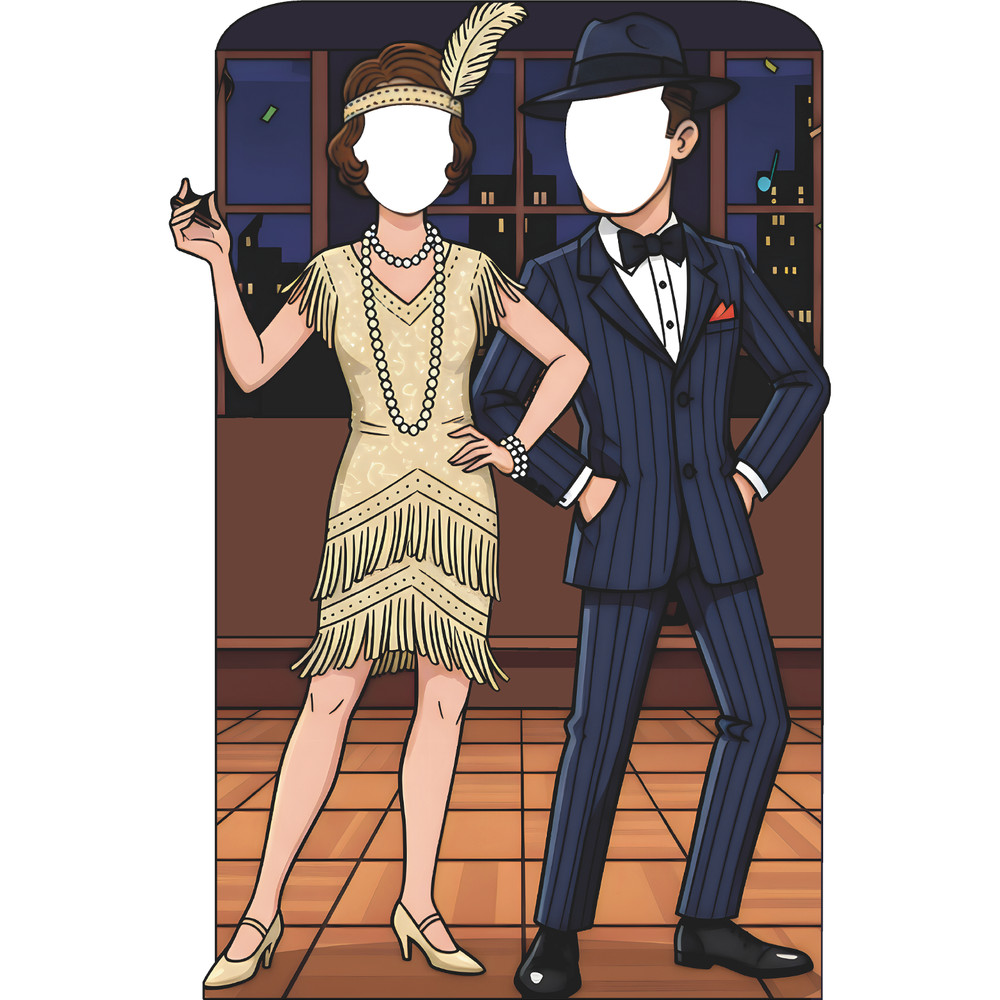SS11329 Roaring 20s Cartoon Harlem Gangster Couple Stand In Cardboard Cutout Sta