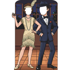 SS11329 Roaring 20s Cartoon Harlem Gangster Couple Stand In Cardboard Cutout Sta
