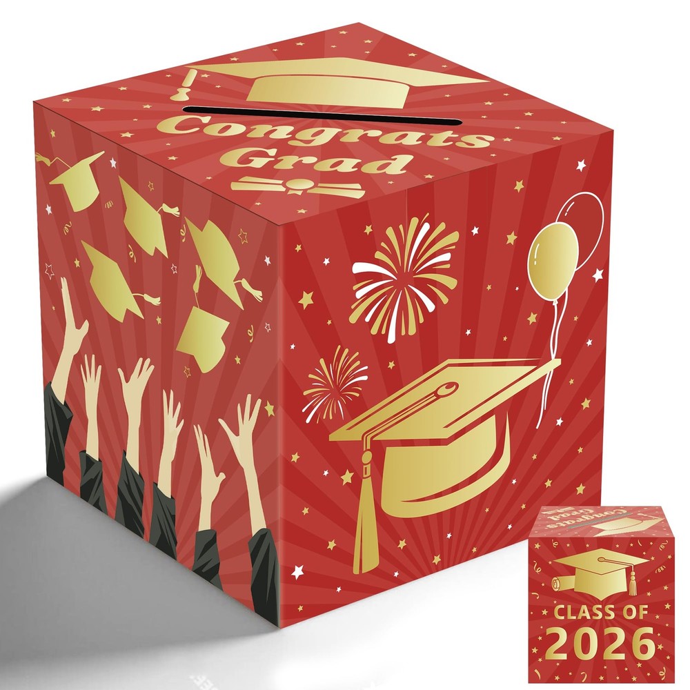 Graduation Decorations 2026 – Red Gold Graduation Card Box for Graduation Decora