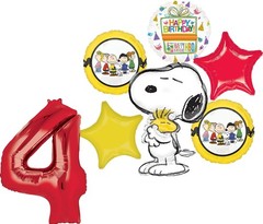 Peanuts 4th Birthday Party Supplies Snoopy and Friends 7pc Balloon Bouquet De…