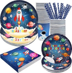 Galaxy-Themed Birthday Party Set – 120 Pcs Dinnerware for 24 Guests Easy Cleanup