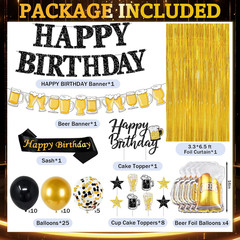 Black and Gold Birthday Decorations, 45PCS Happy Birthday Balloons Decorations f