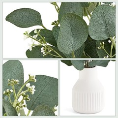 Dahey Artificial Eucalyptus Stems in Small Ceramic Vase Small, White
