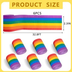 6 Rolls Rainbow Crepe Paper Streamers 197 Ft Pride LGBT Party Decor