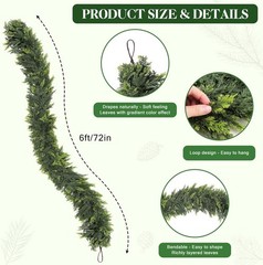 2Pcs 6 ft Christmas Cedar Garland-Realistic Cedar Pine Needles with 20 Pinecones