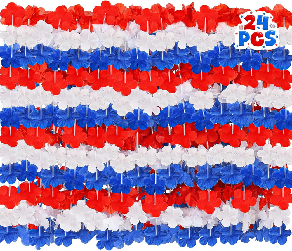 4Th of July Accessories, 24Pcs 250Th Anniversary Patriotic Leis Fourth of July C