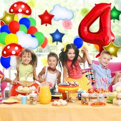 26Pcs Cloud Mushroom Star Number Balloons Kit White Red Yellow Blue Foil Ball…