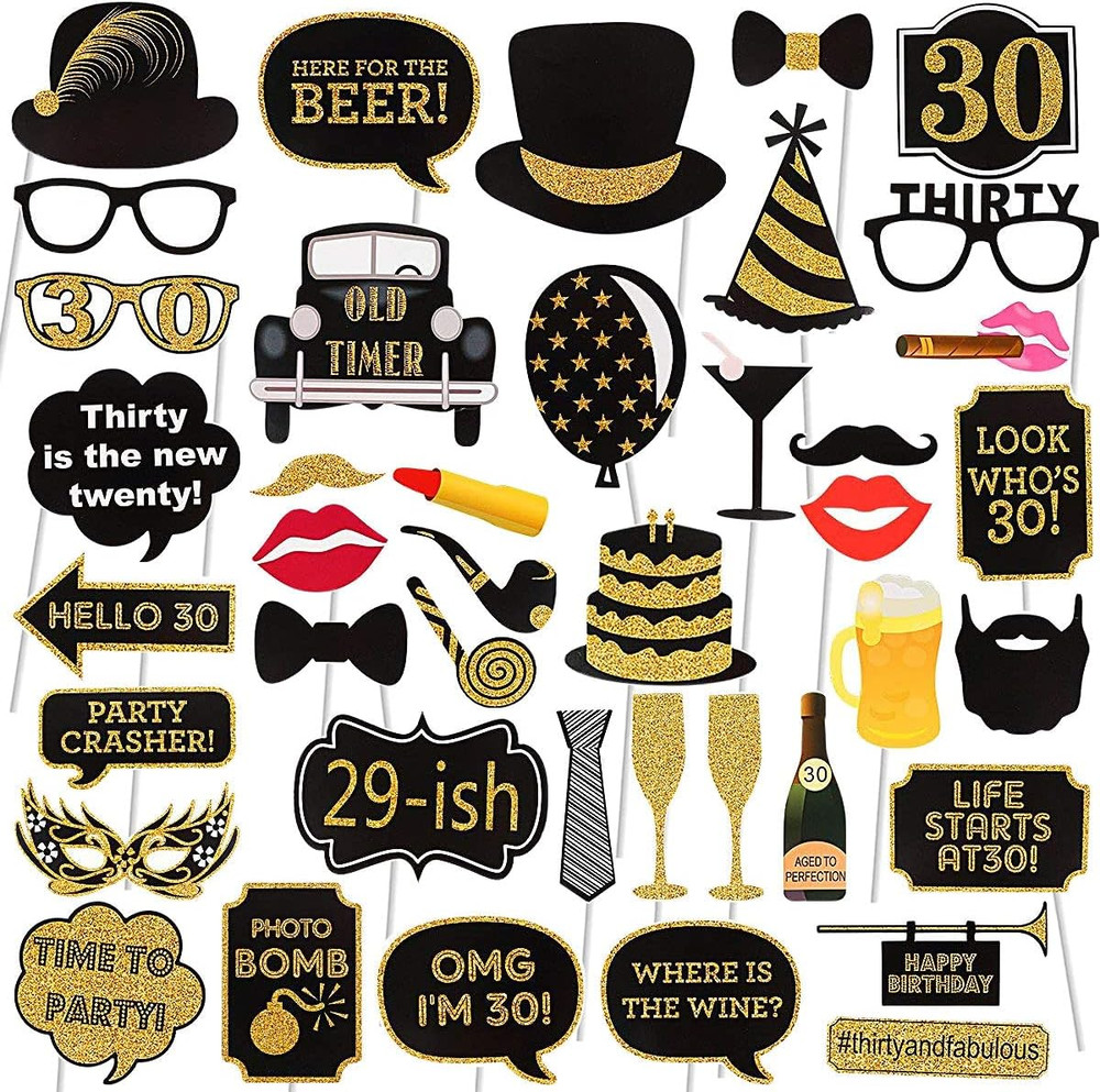Adult 30Th Birthday Photo Booth Props(41Pcs) for Her Him Dirty Thirty 30Th Birth