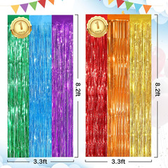 Rainbow Fringe Curtain Party Streamers 2Pack 3.3 X 8.3 Ft Foil Fringe Backdrop C