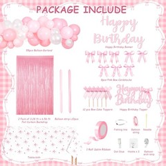Pink Bow Birthday Decorations 92pcs Coquette Birthday Decor with Happy Birthd…