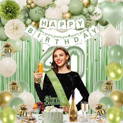40th Birthday Decorations for Woman, Sage Green 32 Inches, Green, Gold
