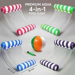 4 Pack Inflatable Pool Hammock Floats with Air Pump and Beach Ball, 4-in-1 Wa…