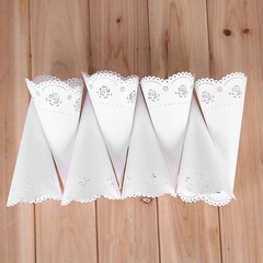 50 PCS White Paper Wedding Confetti Cones Hollow Rose Print Petal Holders