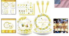 Delightful 96-Count Bee Gender Reveal Plates, Napkins & Forks – Easy Party Setup