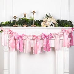 Pink Bow Garland Decor for Coquette Party Decorations, Pre-Strung Pink Satin …