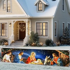 Nativity Scene Banner 79×18 Inches Christmas Fence Banner Holy Night Yard Dis…