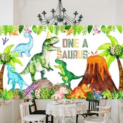 One A Saurus Watercolor Dinosaur 1st Birthday Party Backdrop Banner