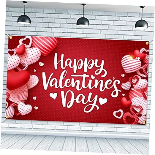 CAVLA Happy Valentine’s Day Backdrop Banner 73 x 43 Inch Large Size Red Heart