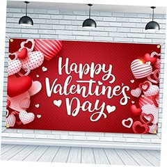 CAVLA Happy Valentine’s Day Backdrop Banner 73 x 43 Inch Large Size Red Heart
