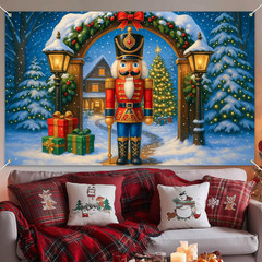 Christmas Nutcracker Banner 71X43 Inch Holiday Backdrop Winter Background with S