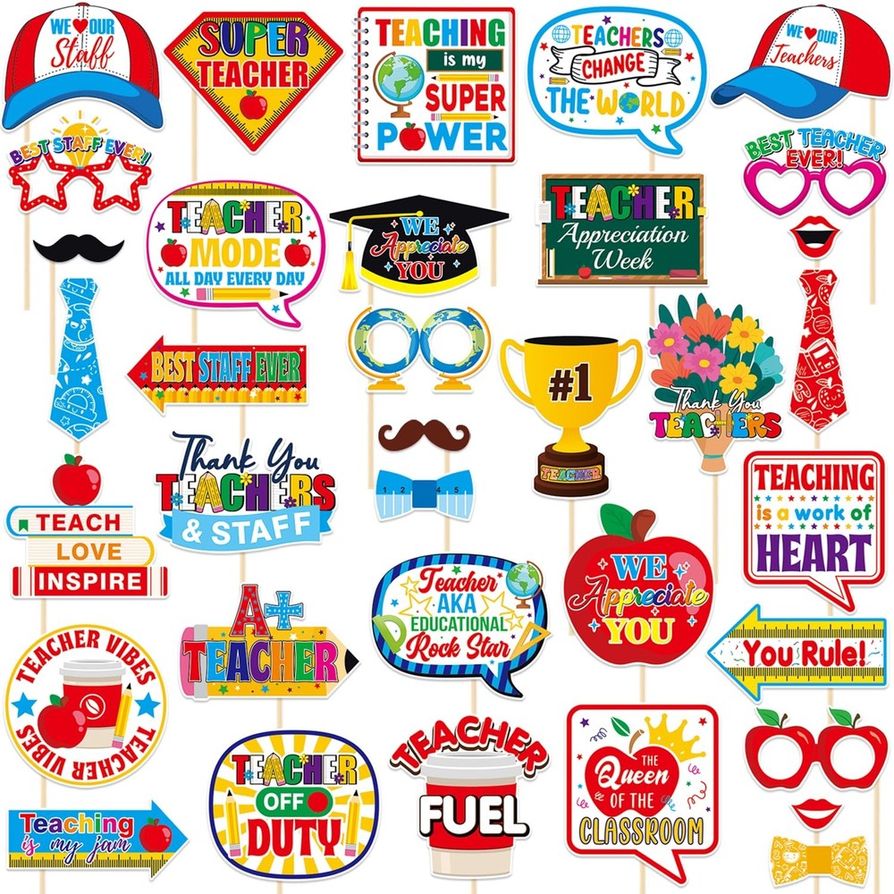 35 Pieces Teacher Appreciation Week Photo Booth Props Kit Funny Thank You Tea…
